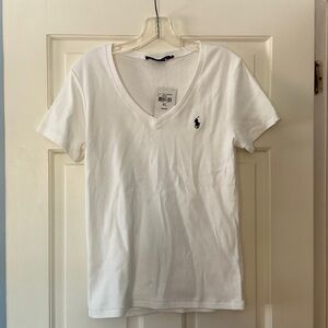 Ralph Lauren Sport Women’s Short Sleeve VNeck Tee T-shirt White Polo Pony XL NWT